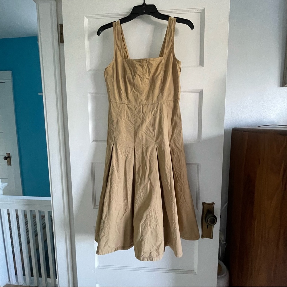 J. Crew Tan Pleated Midi Sundress